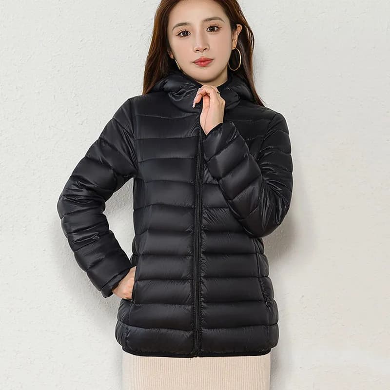 Lightweight Zipper Up Hooded Down Cotton Coats Women Autumn Winter Windproof Long Sleeve Warm Puffer Jacket Solid Color Parkas