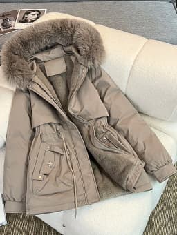 Women's Short Thickened Fleece Lined Cotton Jacket Winter New Style Commute Simple Style Loose Fit Zipper Pocket Hooded Coat