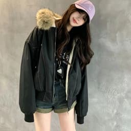 American Retro Faux Fur Collar Parkas Women Winter Loose Thick Fleece Lined Warm Jacket Female Fashion Street Padded Coat