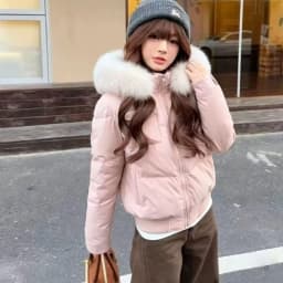 Retro British Short Hooded Parkas Women Winter Detachable Faux-Fur Collar Padded Jacket Woman Solid Multi Pockets Puffer Jackets