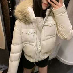 Retro British Short Hooded Parkas Women Winter Detachable Faux-Fur Collar Padded Jacket Woman Solid Multi Pockets Puffer Jackets