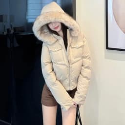 Retro British Short Hooded Parkas Women Winter Detachable Faux-Fur Collar Padded Jacket Woman Solid Multi Pockets Puffer Jackets