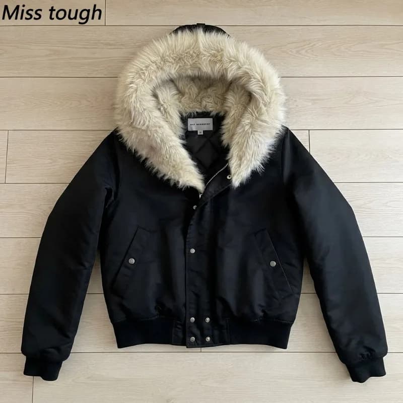 Winter American Retro 2000s Aesthetic Jacket Women Y2k Hooded Design Harajuku Thicken Coat Loose Chic Gothic Dark Outfits Parkas