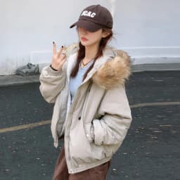 American Retro New Women Tops Parkas Coats Winter Fur Collar Hooded Long Sleeve Loose All Match Female Quilted Jacket Clothing