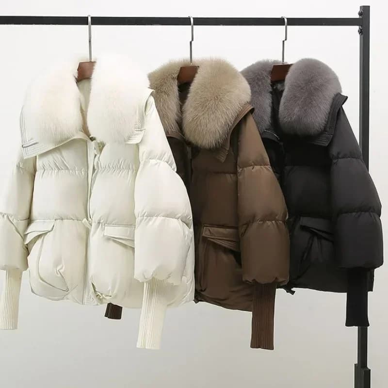 Down Cotton Short Padded Jacket Women Parkas Fur Collar Autumn Winter Thick Coats Female Black Casual Outerwear Clothes 2026