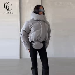 Detachable Big Hood Women Puffer Jackets Oversized Loose Winter Warm Padded Coat Streetwear High Neck Drawstring Hem Outerwear