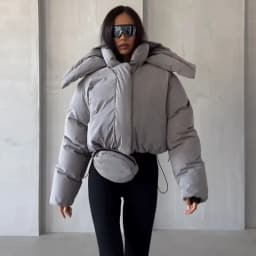 Detachable Big Hood Women Puffer Jackets Oversized Loose Winter Warm Padded Coat Streetwear High Neck Drawstring Hem Outerwear