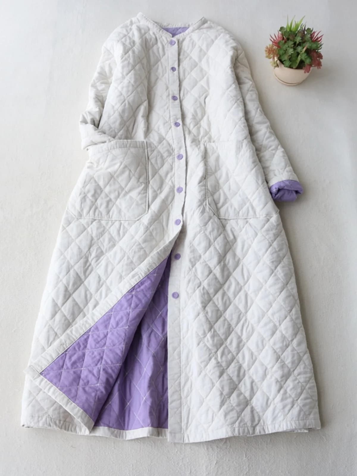 plus Size Autumn Winter Cotton Jacket Quilted Long Casual Warm Loose Artistic Diamond Pattern Women's Fashion Outerwear
