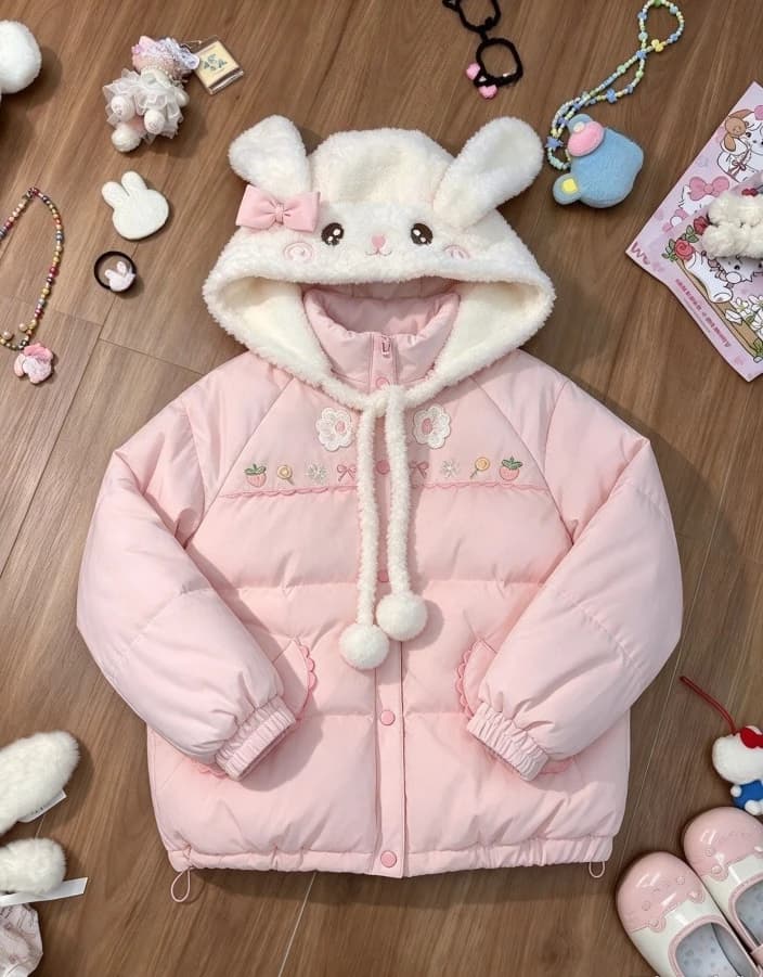 Women Harajuku Printed Jacket Japanese Kawaii Parka Y2K Tops Vintage Hooded Leather Coat Korean Subculture Sweatshirt Outerwear