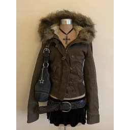 Vintage Hooded Leather Coat Women Japanese Kawaii Parka Y2K Tops Harajuku Printed Jacket Korean Fashion Subculture Outerwear