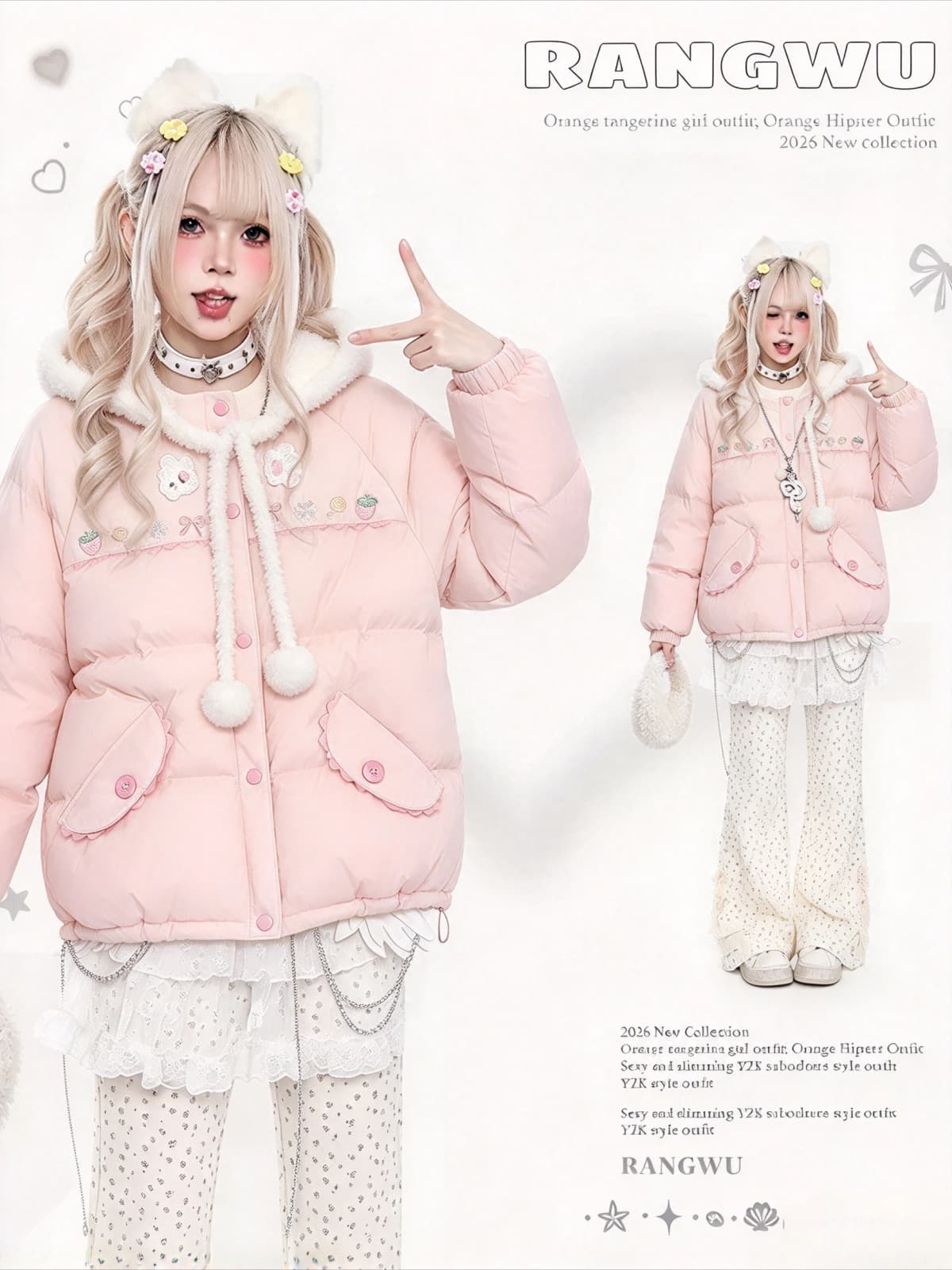 Vintage Hooded Leather Coat Women Japanese Kawaii Parka Y2K Tops Harajuku Printed Jacket Korean Fashion Subculture Outerwear