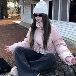 Pink Stand Collar Parkas Women Fashion Sweet Thick Warm Long Sleeve Coats Winter Preppy Style All Match Simple Outwear Tops New