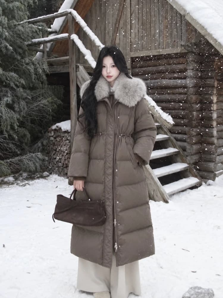 2026 Korean Fashion Women Winter Parkas Faux Fur Collar Long Coats Warm Overcoats Y2K Vintage Winter Outfits Outerwear Jacket