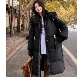 Cotton Coat Jacket Parkas Women Hooded Puffer Padded Jackets Mid Length Zipper Thick Warm Windproof Outerwear Overcoat Winter