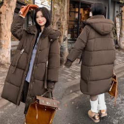 Cotton Coat Jacket Parkas Women Hooded Puffer Padded Jackets Mid Length Zipper Thick Warm Windproof Outerwear Overcoat Winter