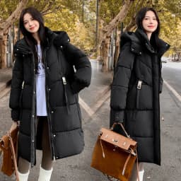 Cotton Coat Jacket Parkas Women Hooded Puffer Padded Jackets Mid Length Zipper Thick Warm Windproof Outerwear Overcoat Winter