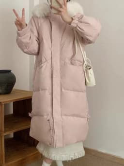 Ladies Y2K Vintage Korean Long Parka Winter Faux Fur Collar Cotton Padded Jacket Thick Warm Casual Streetwear Outer Coat