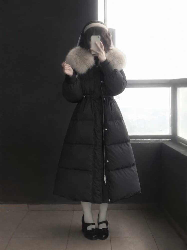 2026 Women Long Cotton Padded Parka Faux Fur Collar Winter Jacket Korean Style Warm Y2K Vintage Casual Outerwear Overcoat