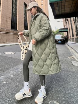 Women's Mid-Length Lightweight down Cotton Jacket Diamond Pattern Knitted Coat Winter Warm Casual Style Standard Size
