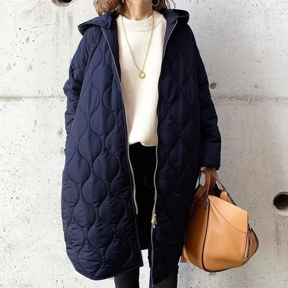 Asymmetric Cotton Jacket Women's Outerwear 4 Colors Autumn Winter Thickened Medium Length Fashionable Diamond Patterned Coat