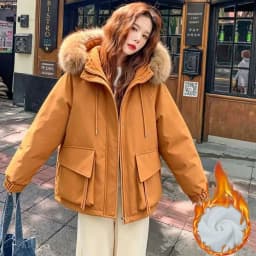 Detachable Large fur collar Plush Thick Cotton Jacket 2026 Autumn Winter New Warm Parker COAT Women's Medium long Cotton Jackets