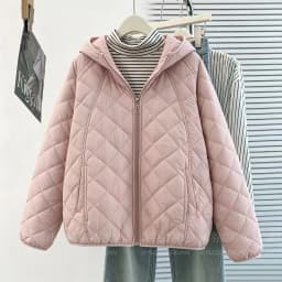 Women Lightweight Quilted Hooded Jacket 2026 Casual Diamond‑Grid Zipper Short Coat Autumn Winter Korean Style Warm Outerwear