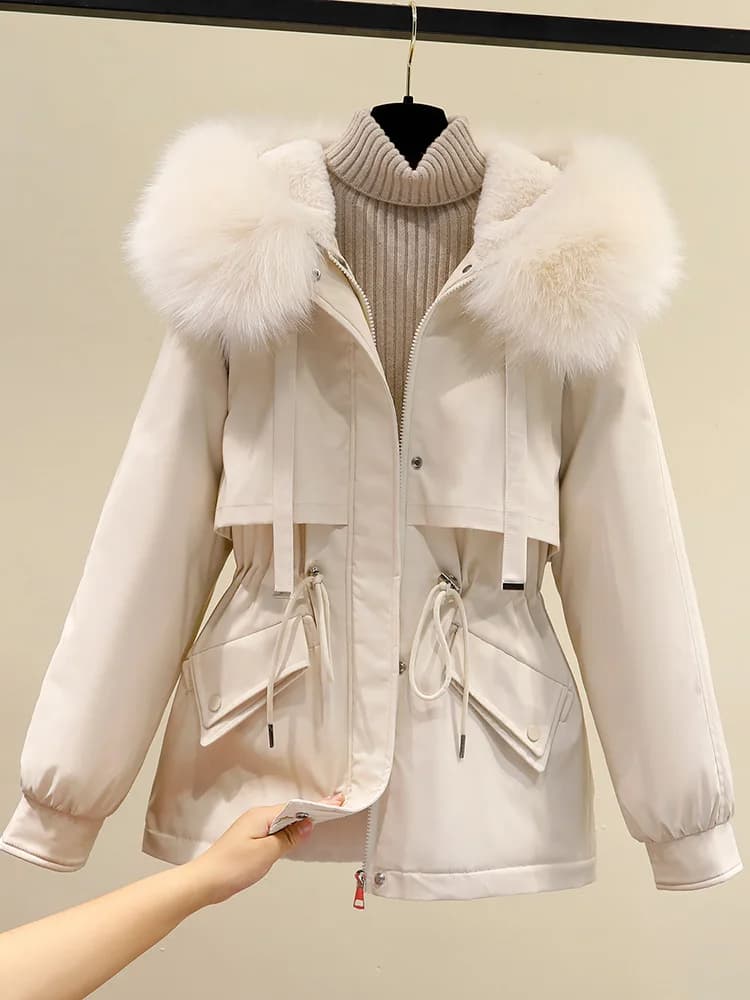 Women's down Cotton Jacket Short Thickened Winter New Style Fleece Lined Parka Korean Version Loose Cotton Coat