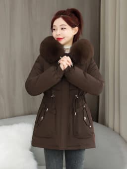 Women's Winter Jacket 2025 New Style Thickened Fleece Lined Waist-Cinching Warm Cotton Coat Long Sleeve Zipper Closure ...