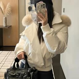 Korean Fur Collar Hooded Down Cotton Jacket Women Design Long Sleeve Zipper Up Cropped Parkas Woman Thicken Warm Winter Coats