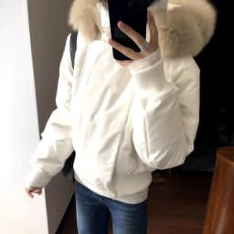 Korean Fur Collar Hooded Down Cotton Jacket Women Design Long Sleeve Zipper Up Cropped Parkas Woman Thicken Warm Winter Coats
