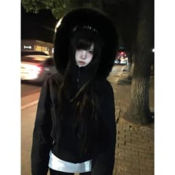 American Vintage Long Sleeve Faux Fur Collar Hooded Parkas Women Casual Y2k Retro Solid Color Cropped Coat Autumn Winter