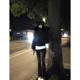 American Vintage Long Sleeve Faux Fur Collar Hooded Parkas Women Casual Y2k Retro Solid Color Cropped Coat Autumn Winter