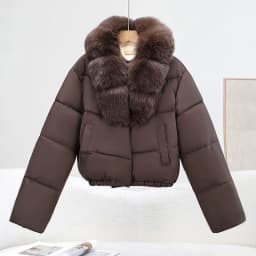 2026 Anti-fox Fur Collar Jacket Korean Fashion Short Parka American Vintage Winter New Women's Short Fashion Warm Cotton Clothes