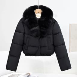 2026 Anti-fox Fur Collar Jacket Korean Fashion Short Parka American Vintage Winter New Women's Short Fashion Warm Cotton Clothes