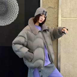 Winter Puff Knitted Splicing Down Jacket Women White Duck Down Big Lapel Outwears Female Fluffy Warm Thick Parker Bread Jacket