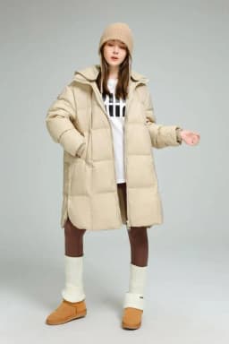 Winter Knitted Hooded Splice Down Jacket Women White Duck Down Double Zipper Outwears Female Warm Mid-length Parker Down Jacket