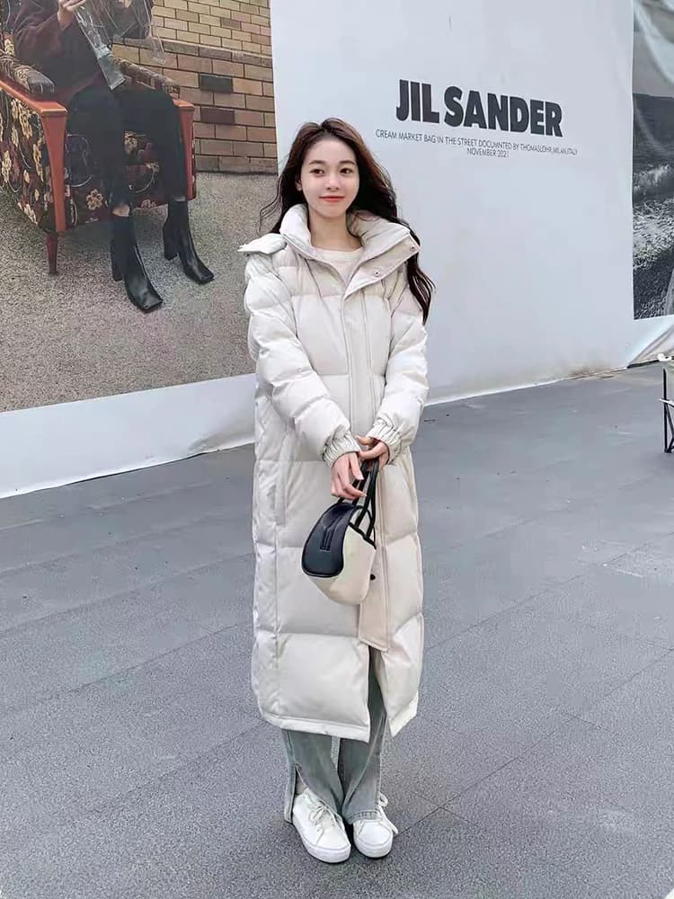 Winter Long Hooded Solid Down Jacket Women White Duck Down Waterproof Outwears Female Warm Thick Parker Knee Length Down Jacket