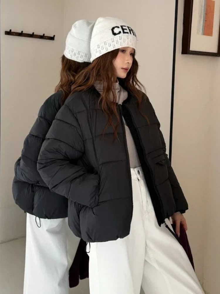 2026 Winter Women's Jacket Korean Patchwork Zipper Stylish Parkas Minimalist Versatile Coat Warm O-Neck Cotton Padded Outerwear