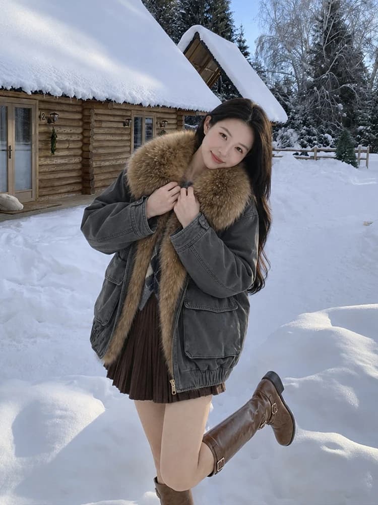 Winter Natural Detachable Large Fur Collar Down Jacket Women White Duck Down Fur Parker Outwears Female Warm Thick Down Jacket