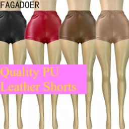 FAGADOER Sexy Leather Patchwork Shorts for Woman Solid Color High Waist Elasticity Shorts Female Streetwear Bottoms 2025 New