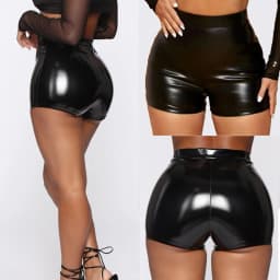 Women Sexy Shorts Wet Look Booty Shorts Patent Leather High Waist PU Leather Short Pants Mini- Short Party Clubwear