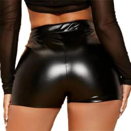 Women Sexy Shorts Wet Look Booty Shorts Patent Leather High Waist PU Leather Short Pants Mini- Short Party Clubwear