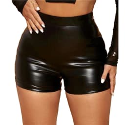 Women Sexy Shorts Wet Look Booty Shorts Patent Leather High Waist PU Leather Short Pants Mini- Short Party Clubwear