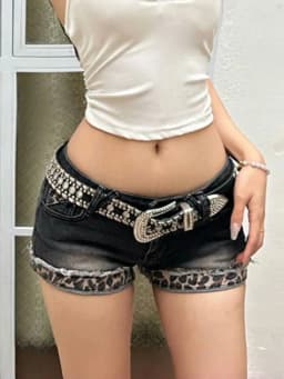 Women Y2K Korean Streetwear Leopard Print Denim Mini Acubi Shorts Button Sexy Low Rise Short Trousers 2000s Alt Clothes