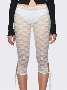 Women Lace Shorts Slim Casual Mesh Sheer See-Through Elastic Waist Trousers Side Split Tie-up Shorts Streetwear 2024