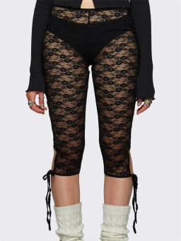 Women Lace Shorts Slim Casual Mesh Sheer See-Through Elastic Waist Trousers Side Split Tie-up Shorts Streetwear 2024