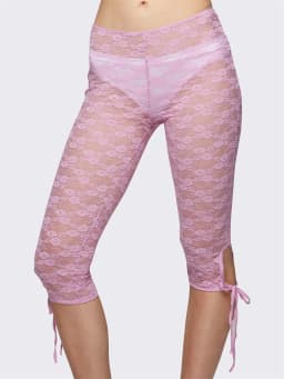 Women Lace Shorts Slim Casual Mesh Sheer See-Through Elastic Waist Trousers Side Split Tie-up Shorts Streetwear 2024