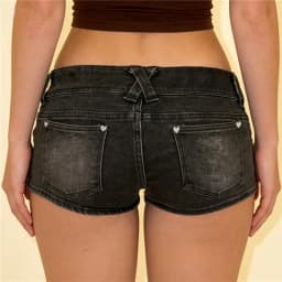 Y2K Low Waist Micro Denim Shorts Women Heart Decor Double Button Jean Shorts Vintage Washed Casual Summer Streetwear Shorts