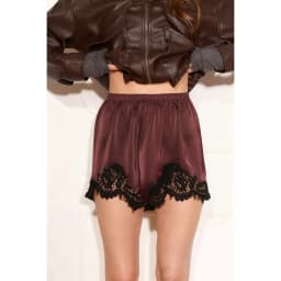 Combhasaki Satin Silk Boxers Shorts for Women Y2k Lace Trim Micro Mini Pajama Shorts Knickers Low Rise Loungewear Slip Pj Bottom
