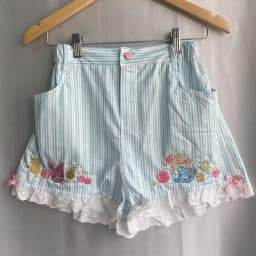 Y2k Aesthetics Sweet Shorts Striped Cartoon Embroidery Bow Lace Patchwork Short Pants Japanese Cute All Match Women's Clothing